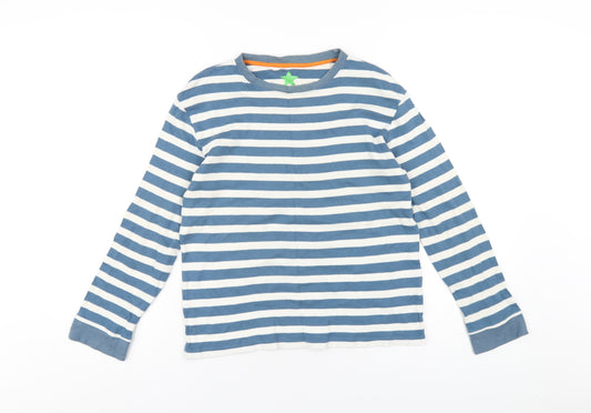 John Lewis Boys Blue Striped Cotton Basic T-Shirt Size 12 Years Round Neck Pullover