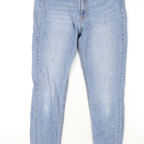 H&M Womens Blue Cotton Skinny Jeans Size 16 L28 in Regular Zip