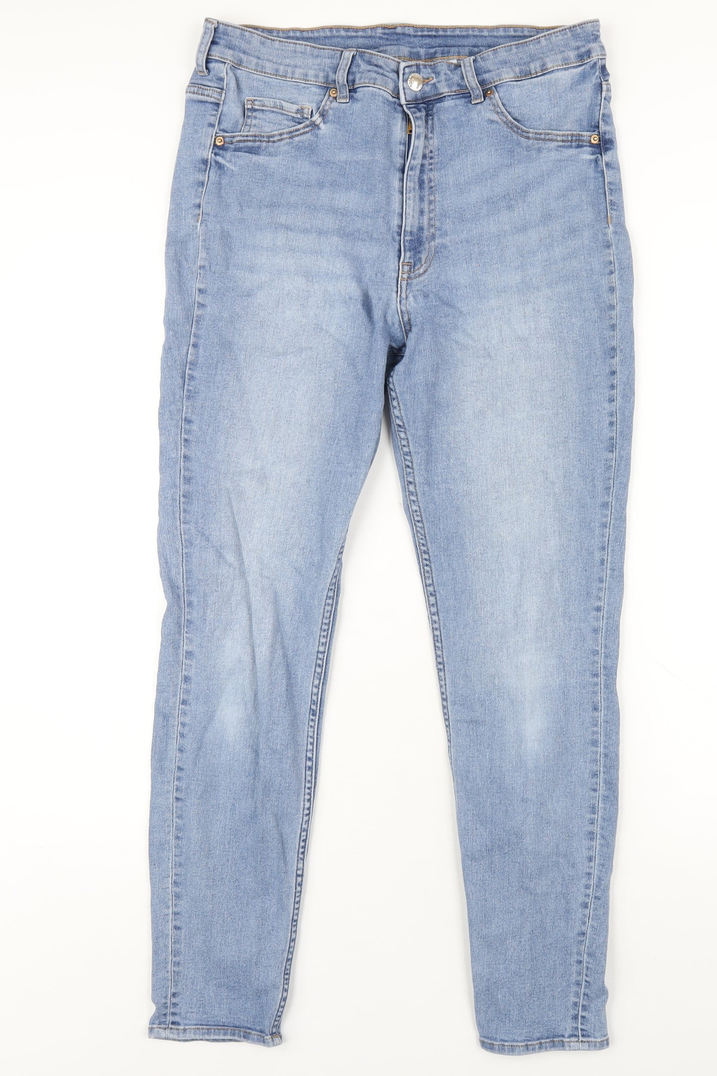 H&M Womens Blue Cotton Skinny Jeans Size 16 L28 in Regular Zip