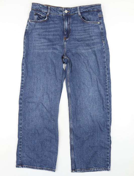 Zara Womens Blue Cotton Straight Jeans Size 12 L28 in Regular Zip