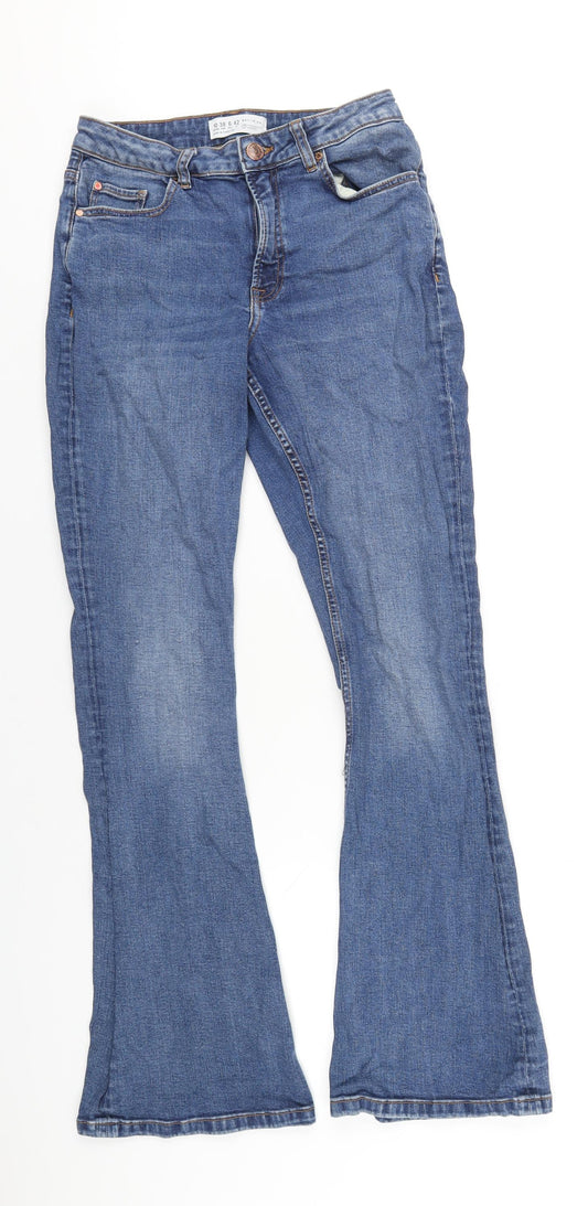 Denim & Co. Womens Blue Cotton Flared Jeans Size 10 L32 in Regular Zip