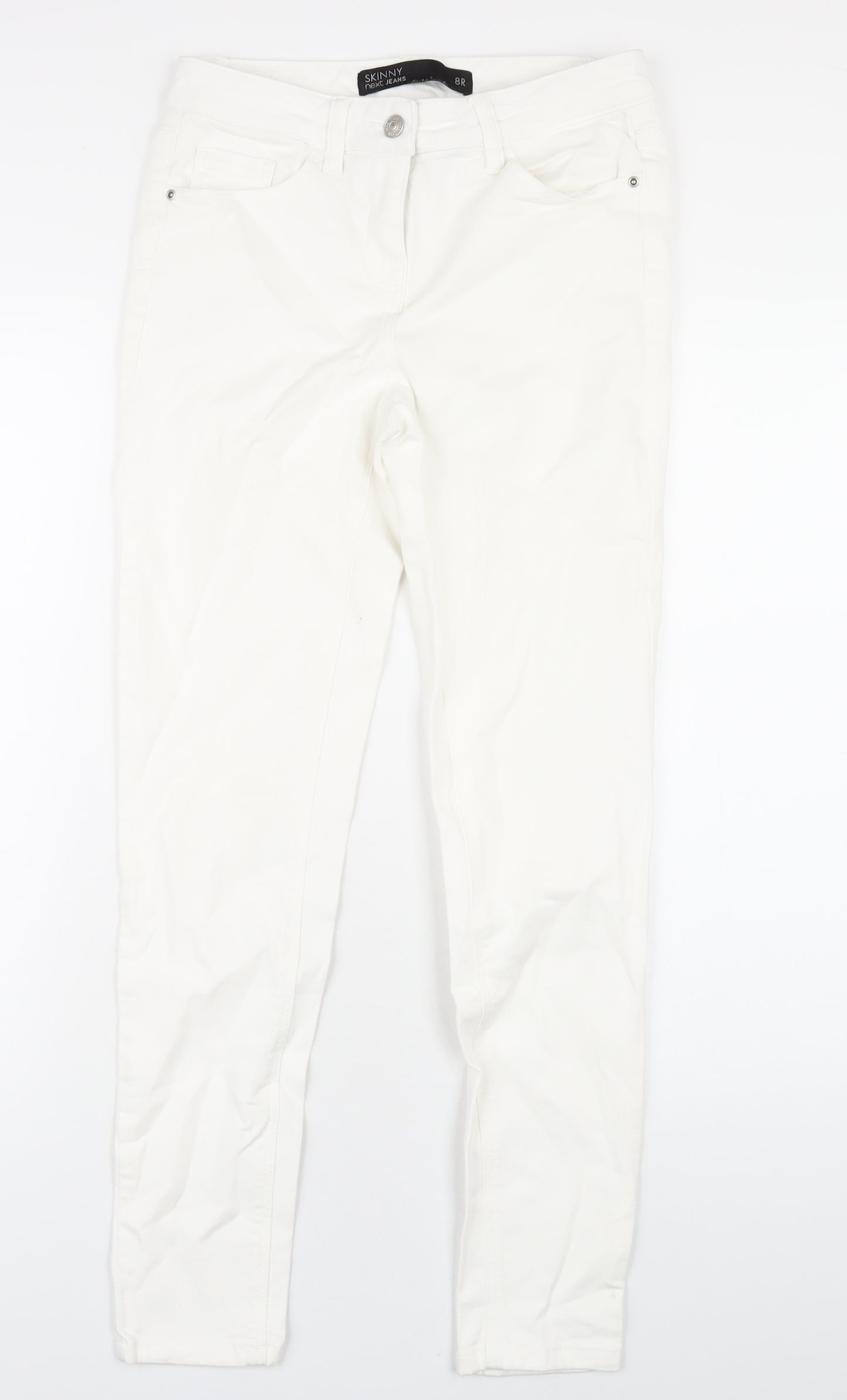 NEXT Womens White Cotton Skinny Jeans Size 8 L29 in Regular Zip