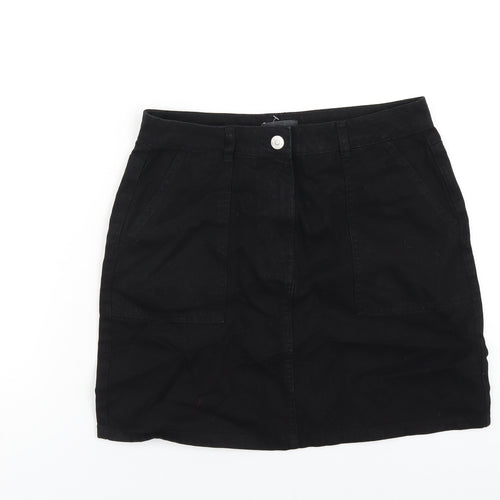 Papaya Womens Black Cotton A-Line Skirt Size 10 Zip