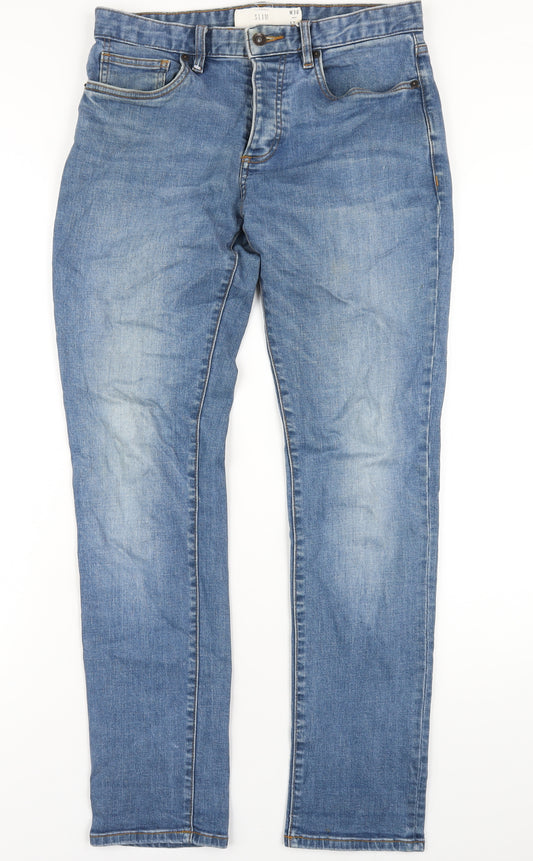 Topman Mens Blue Cotton Straight Jeans Size 30 in L32 in Slim Zip