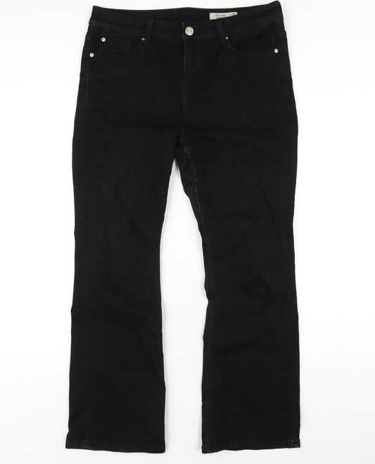 Marks and Spencer Womens Black Cotton Bootcut Jeans Size 14 L28 in Regular Zip