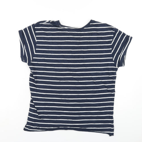 Miso Womens Blue Striped Cotton Basic T-Shirt Size 12 Round Neck