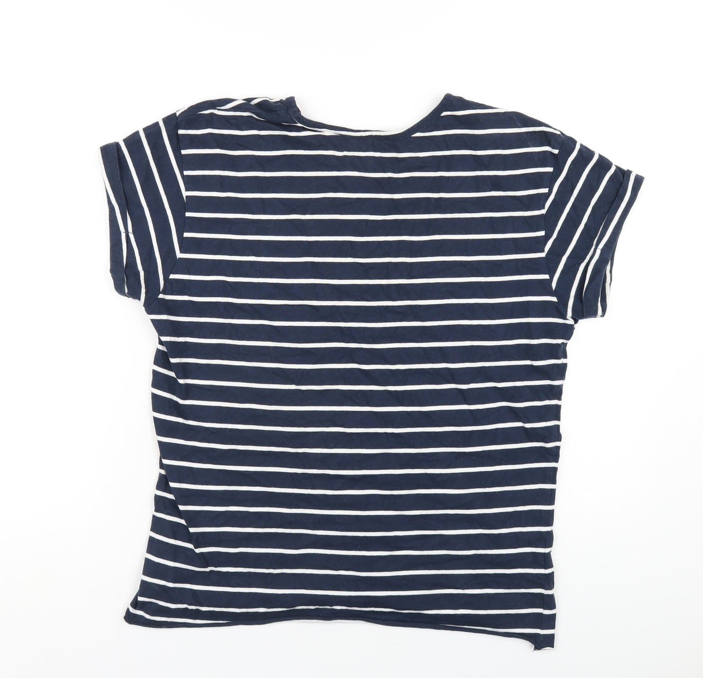 Miso Womens Blue Striped Cotton Basic T-Shirt Size 12 Round Neck