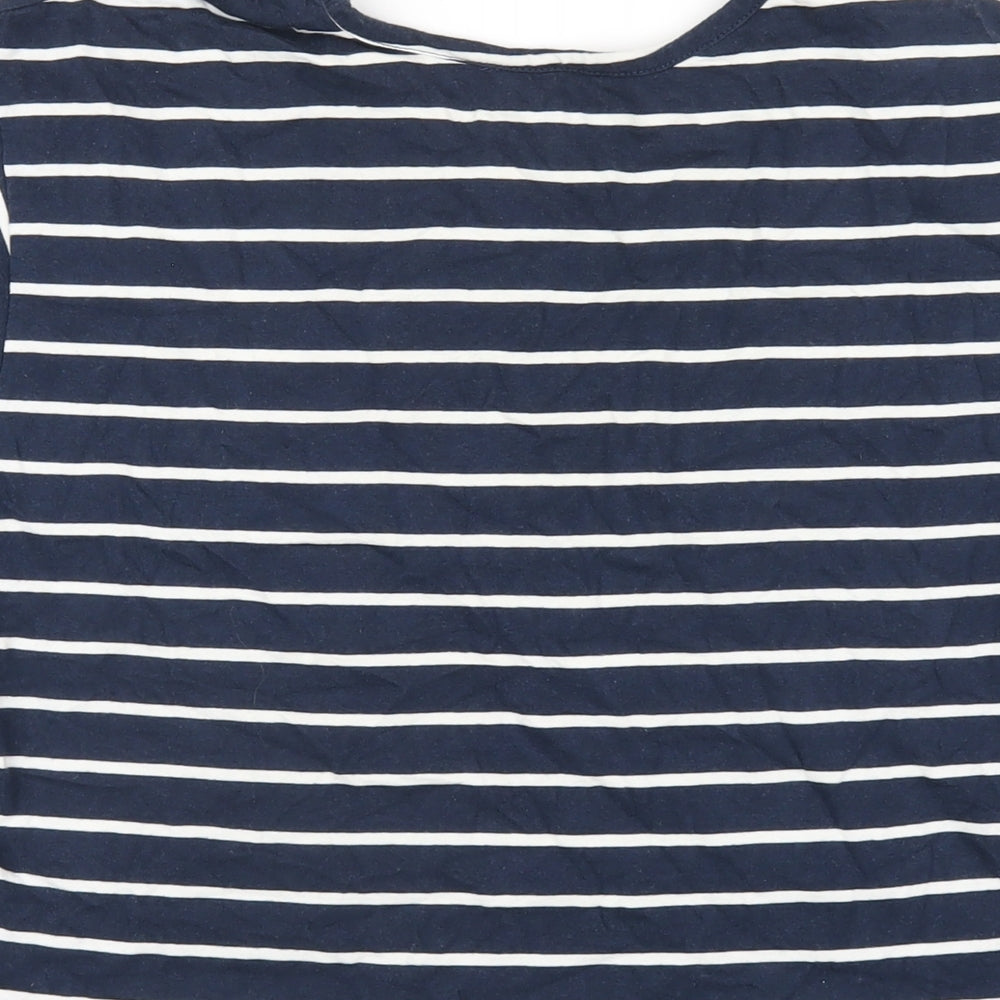 Miso Womens Blue Striped Cotton Basic T-Shirt Size 12 Round Neck