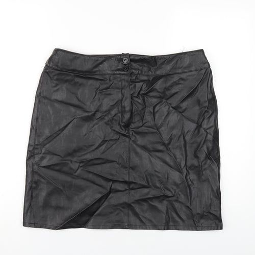 Marks and Spencer Womens Black Cotton A-Line Skirt Size 16 Zip