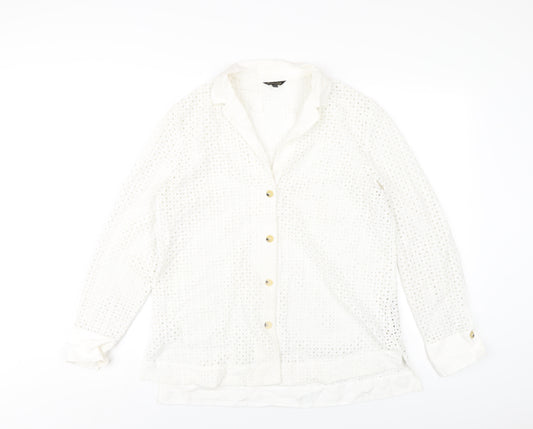 Massimo Dutti Womens White Polyamide Basic Button-Up Size 12 Collared