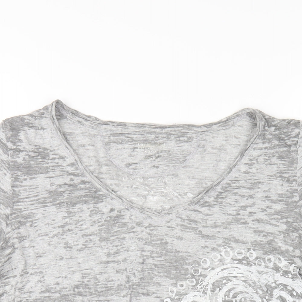 Calvin Klein Womens Grey Cotton Basic T-Shirt Size S V-Neck