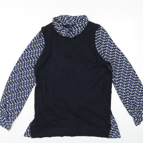 NEXT Womens Blue Geometric Cotton Basic Blouse Size 16 Collared