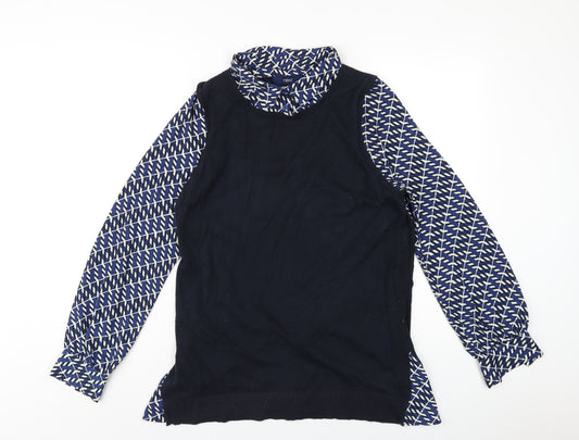 NEXT Womens Blue Geometric Cotton Basic Blouse Size 16 Collared