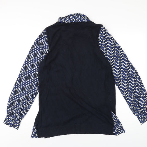 NEXT Womens Blue Geometric Cotton Basic Blouse Size 16 Collared