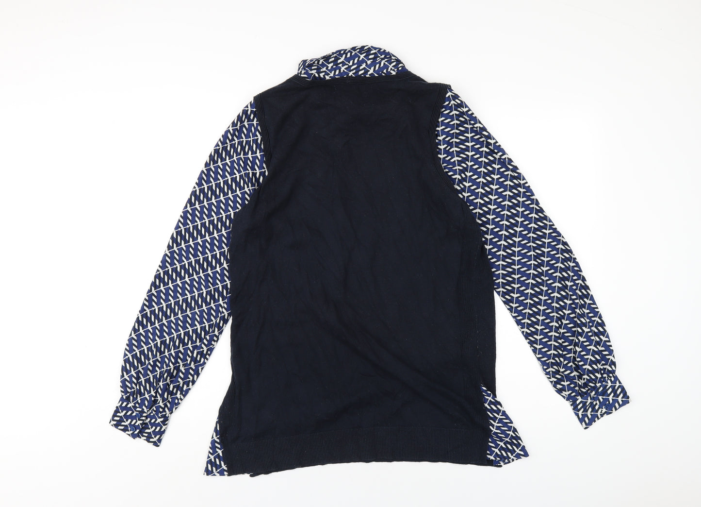 NEXT Womens Blue Geometric Cotton Basic Blouse Size 16 Collared