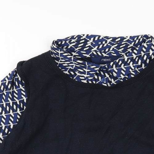 NEXT Womens Blue Geometric Cotton Basic Blouse Size 16 Collared