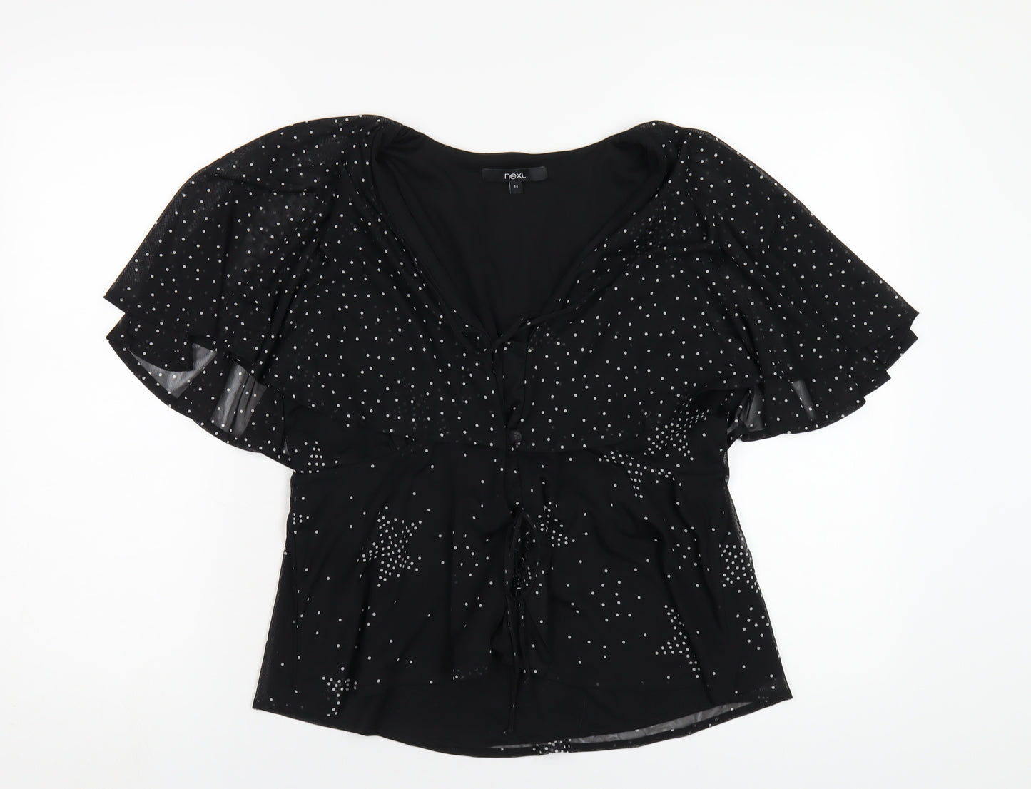 NEXT Womens Black Geometric Polyester Basic Blouse Size 14 V-Neck