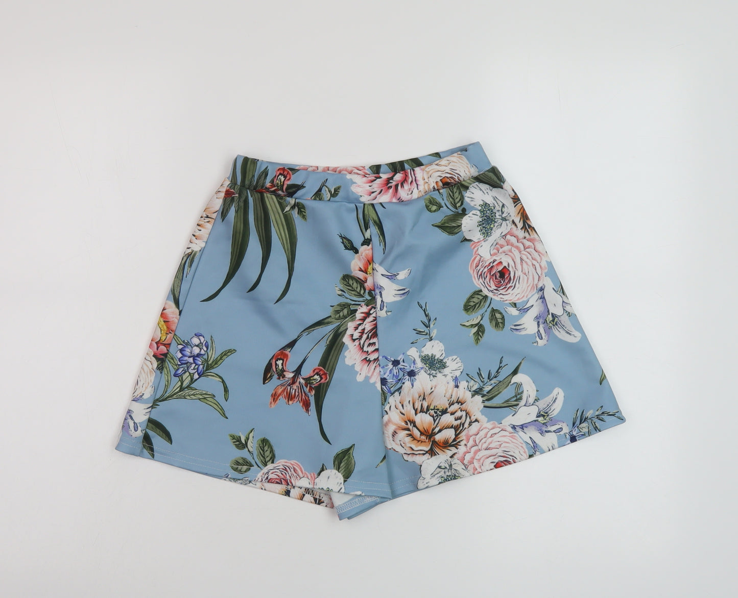 Boohoo Womens Blue Floral Polyester Basic Shorts Size 6 L3 in Regular Pull On