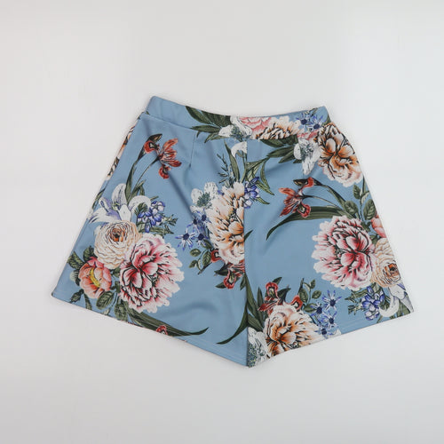 Boohoo Womens Blue Floral Polyester Basic Shorts Size 6 L3 in Regular Pull On