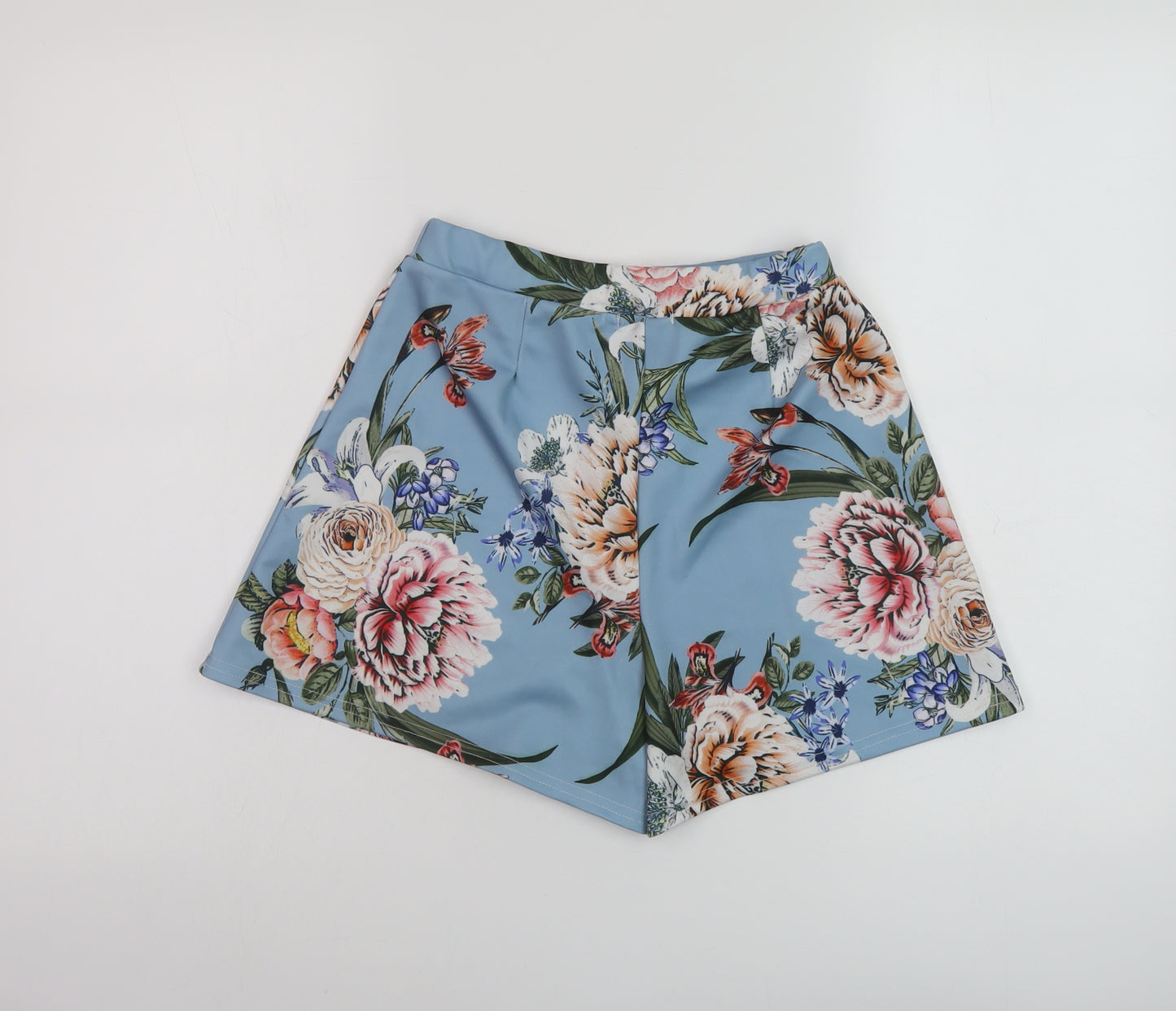 Boohoo Womens Blue Floral Polyester Basic Shorts Size 6 L3 in Regular Pull On