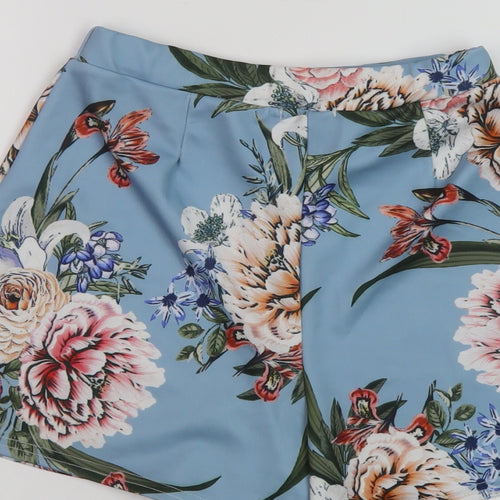 Boohoo Womens Blue Floral Polyester Basic Shorts Size 6 L3 in Regular Pull On