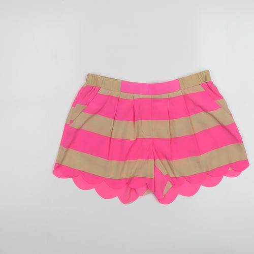 River Island Womens Pink Striped Polyester Basic Shorts Size 8 L4 in Regular Pull On