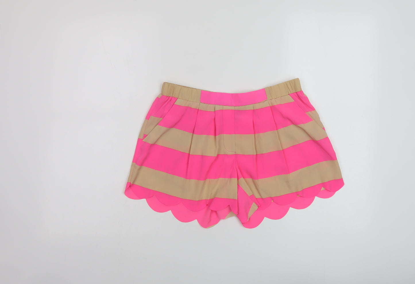 River Island Womens Pink Striped Polyester Basic Shorts Size 8 L4 in Regular Pull On