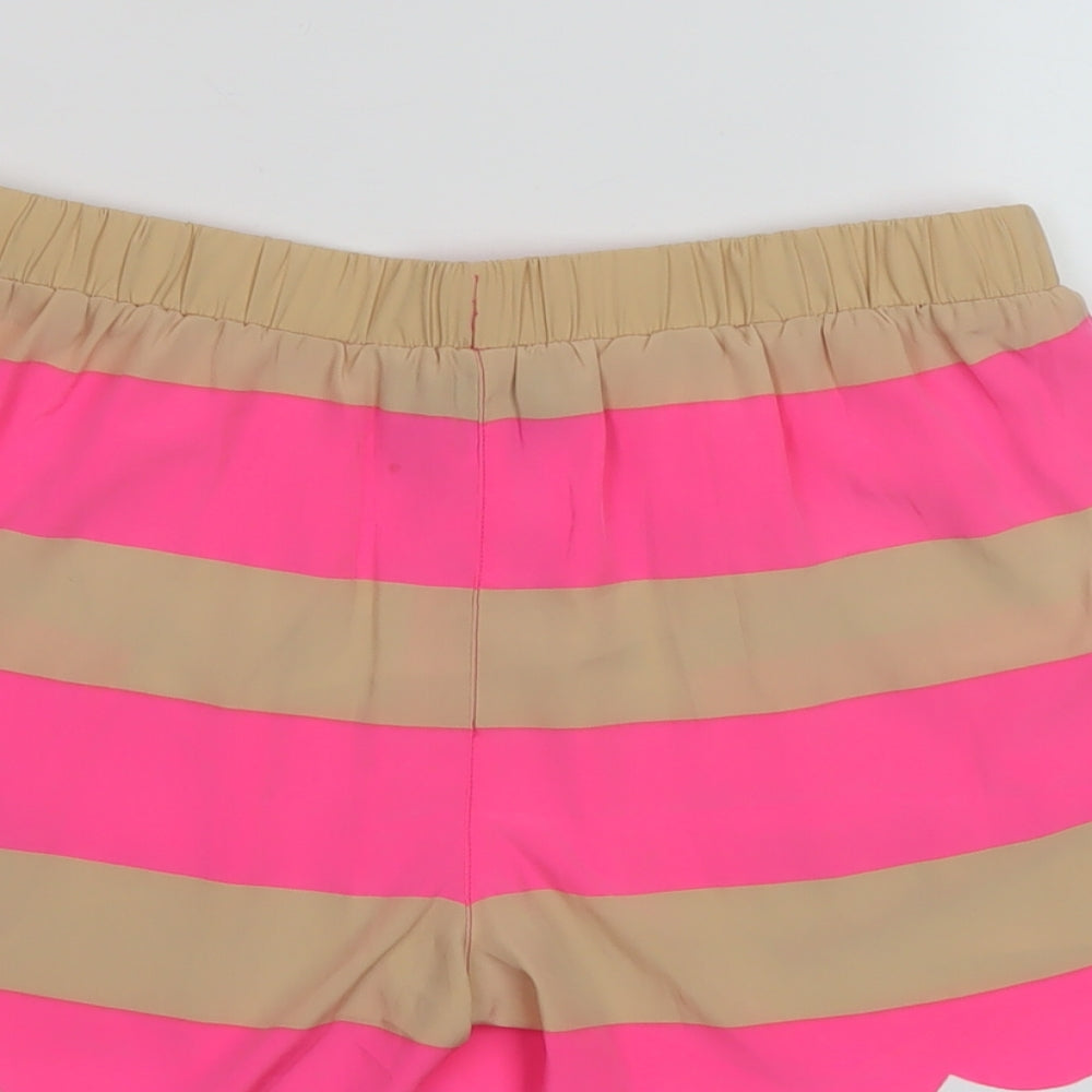 River Island Womens Pink Striped Polyester Basic Shorts Size 8 L4 in Regular Pull On