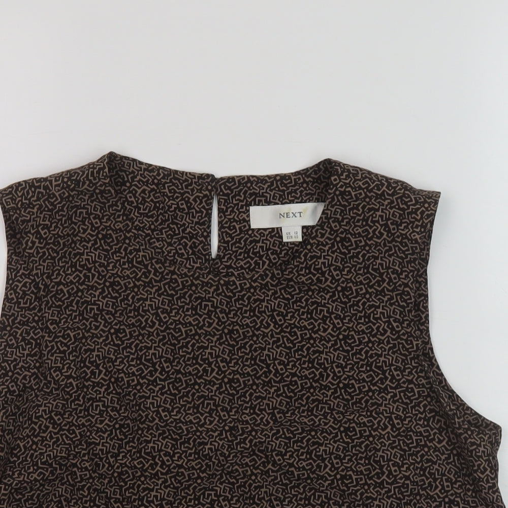 NEXT Womens Brown Geometric Viscose Basic Tank Size 12 Round Neck