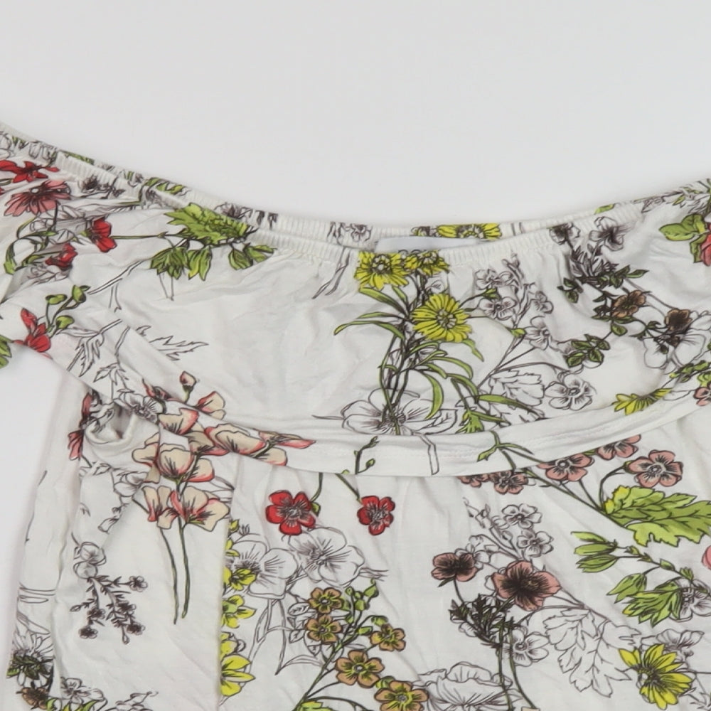 NEXT Womens White Floral Viscose Basic Blouse Size 10 Round Neck