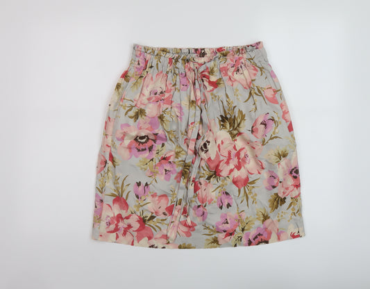 Joules Womens Multicoloured Floral Cotton A-Line Skirt Size 10 Drawstring