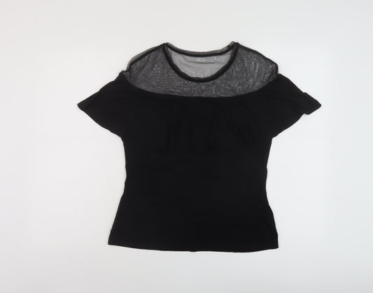 Karen Millen Womens Black Viscose Basic T-Shirt Size 12 Crew Neck