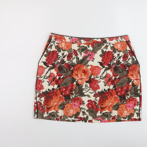 Oasis Womens Multicoloured Floral Cotton Mini Skirt Size 12 Zip