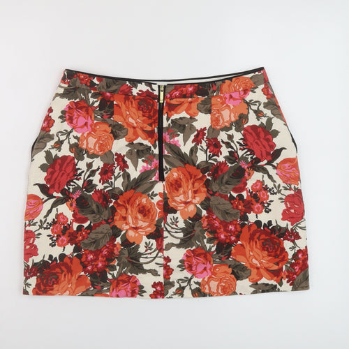 Oasis Womens Multicoloured Floral Cotton Mini Skirt Size 12 Zip