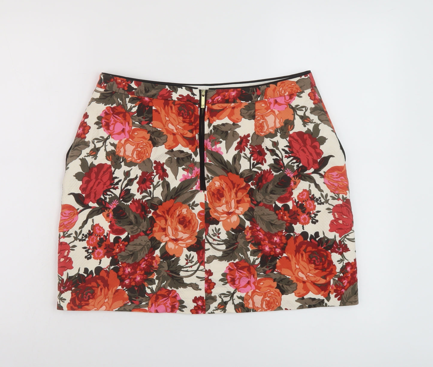 Oasis Womens Multicoloured Floral Cotton Mini Skirt Size 12 Zip