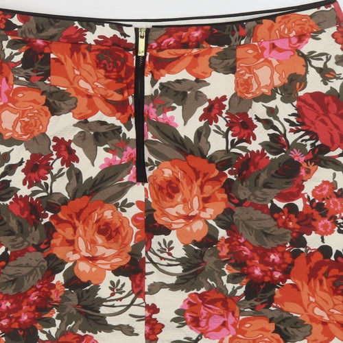 Oasis Womens Multicoloured Floral Cotton Mini Skirt Size 12 Zip