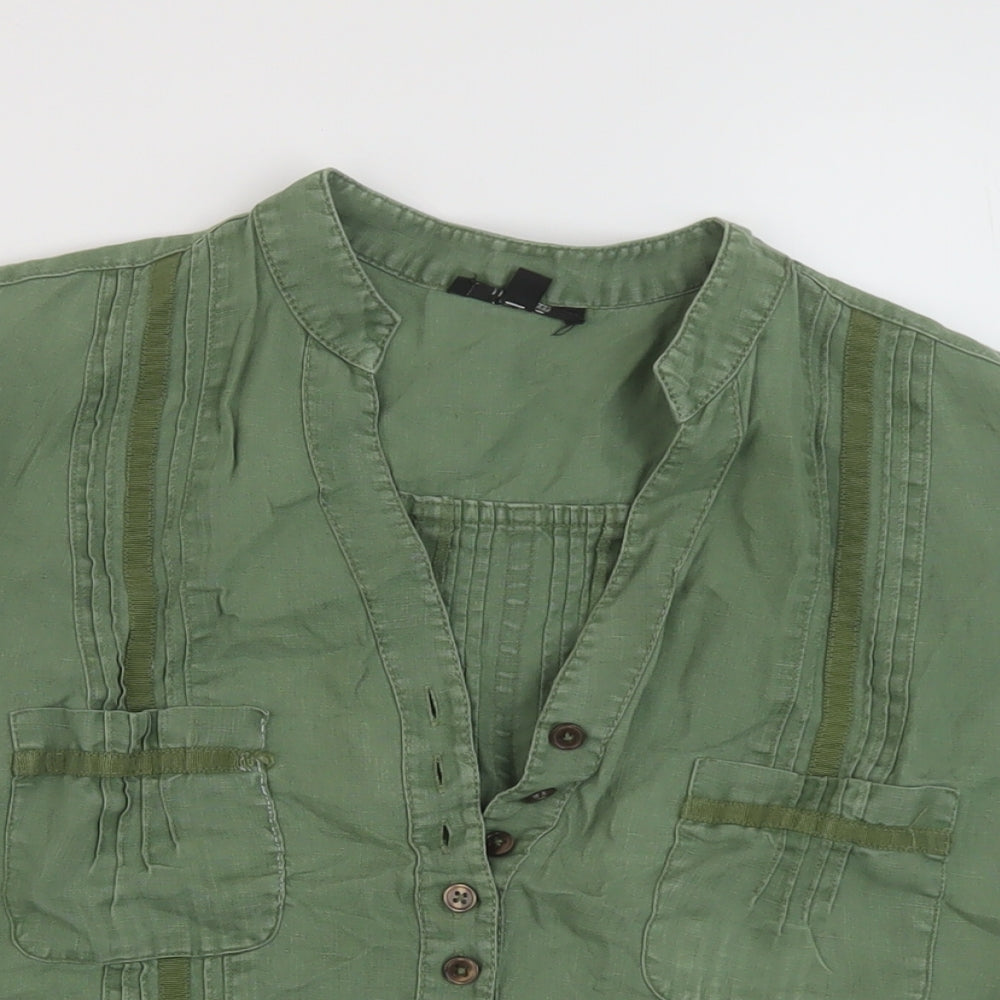 Linea Womens Green Linen Basic Blouse Size 14 V-Neck