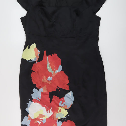 Bravissimo Womens Black Floral Polyester Sheath Size 16 Square Neck Zip