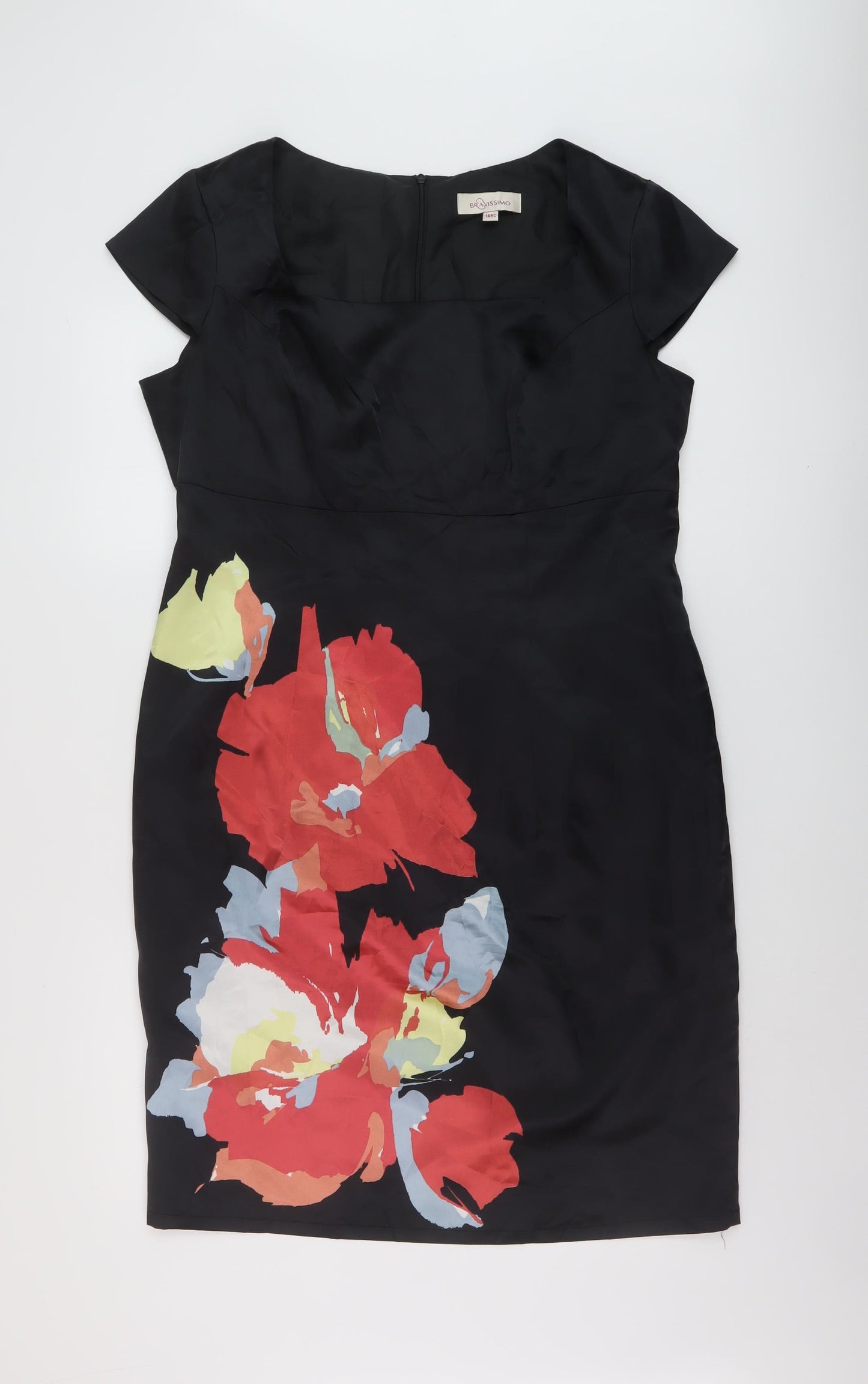 Bravissimo Womens Black Floral Polyester Sheath Size 16 Square Neck Zip