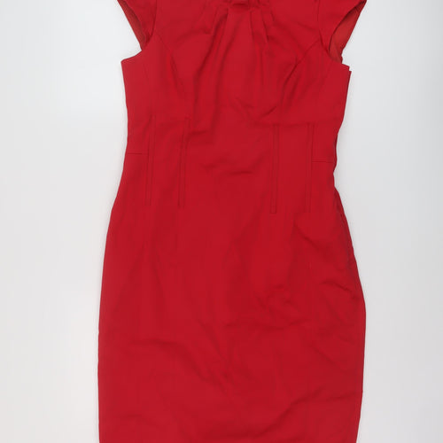 Coast Womens Red Cotton Sheath Size 14 Round Neck Zip