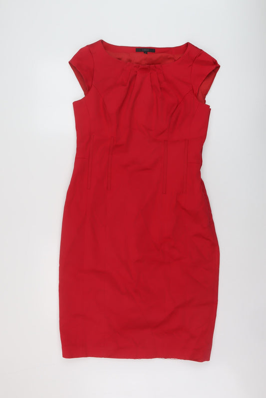 Coast Womens Red Cotton Sheath Size 14 Round Neck Zip