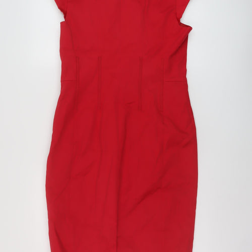 Coast Womens Red Cotton Sheath Size 14 Round Neck Zip