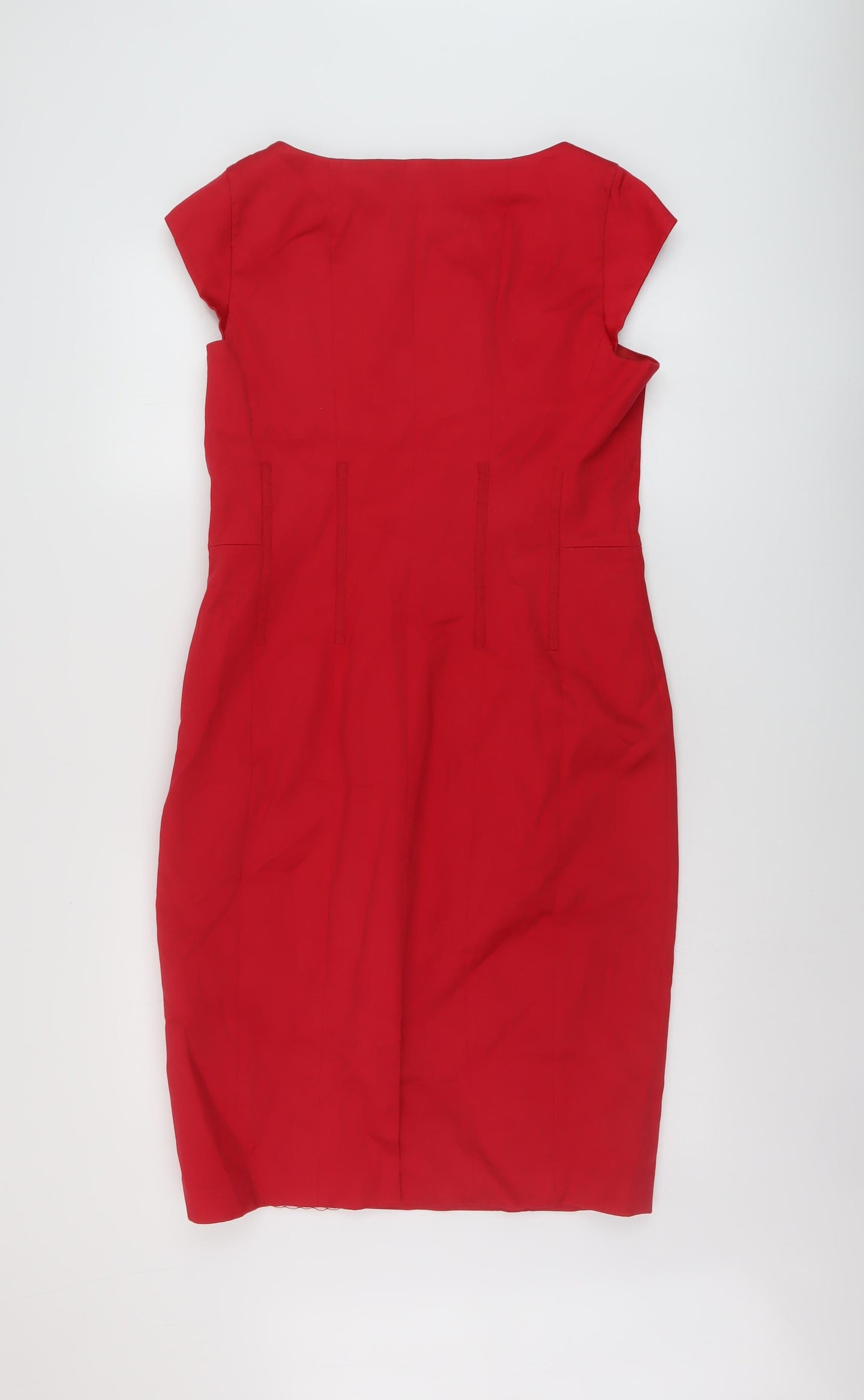 Coast Womens Red Cotton Sheath Size 14 Round Neck Zip