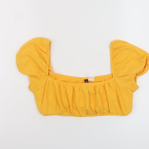 H&M Womens Yellow Polyester Cropped Blouse Size M Square Neck