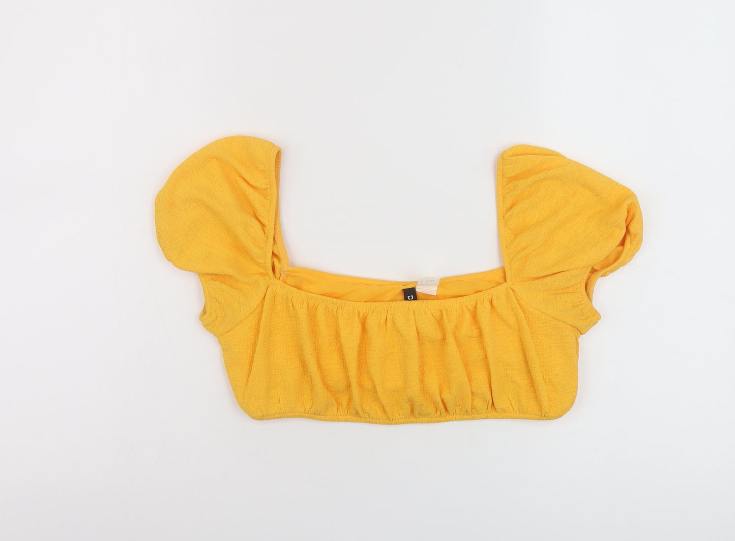 H&M Womens Yellow Polyester Cropped Blouse Size M Square Neck