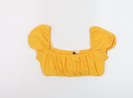 H&M Womens Yellow Polyester Cropped Blouse Size M Square Neck