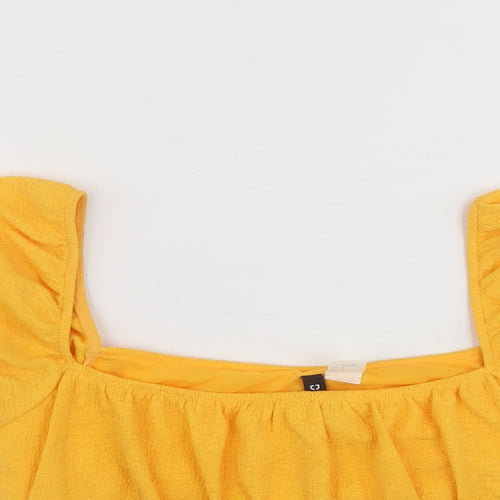 H&M Womens Yellow Polyester Cropped Blouse Size M Square Neck