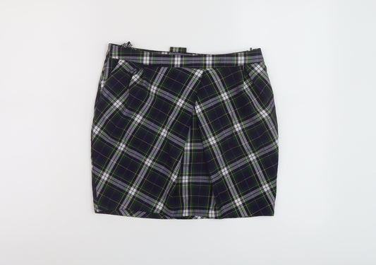 Topshoip Womens Blue Plaid Polyester Mini Skirt Size 10 Zip