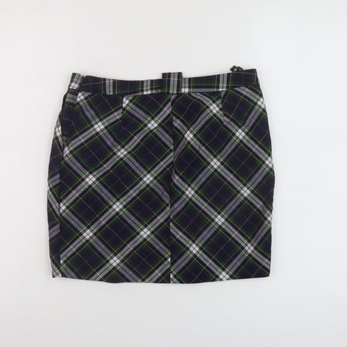 Topshoip Womens Blue Plaid Polyester Mini Skirt Size 10 Zip