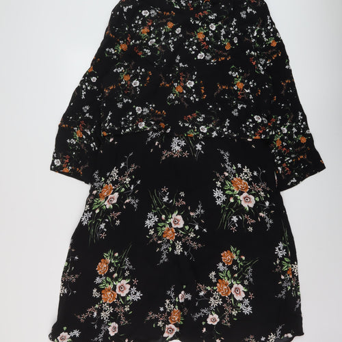 M&Co Womens Black Floral Viscose A-Line Size 18 Round Neck Zip